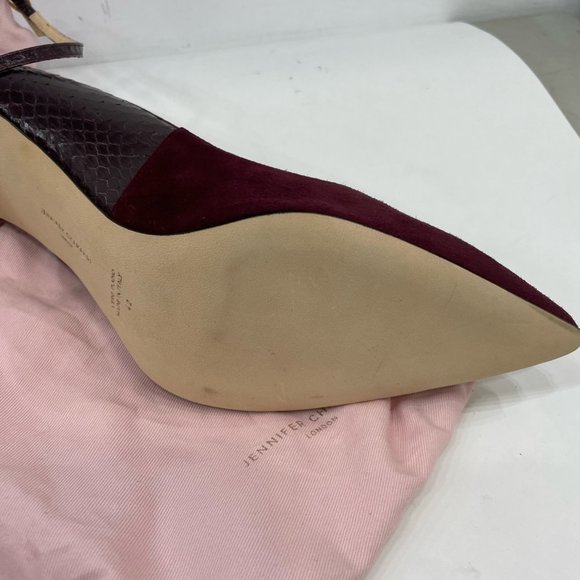Jennifer Chamandi Suede burgundy and Snake Maroon Heels, Size 42 heel, movie use - Picture 6 of 10